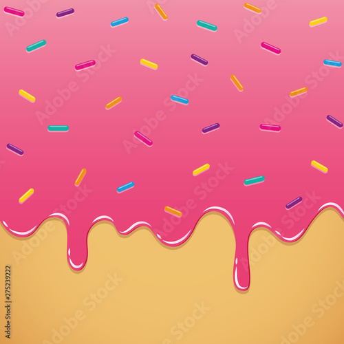 sweet pink melting icing with colorful sprinkles vector illustration EPS10