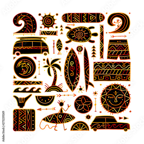 Surfing background. Tribal elements for your design
