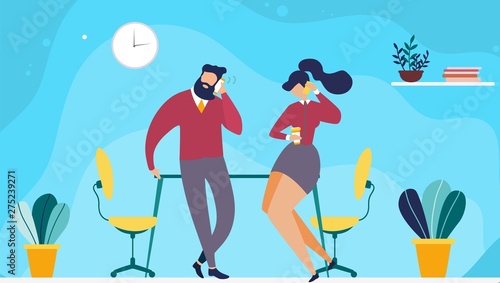 Rest Time or Coffee Break in Office Flat Cartoon