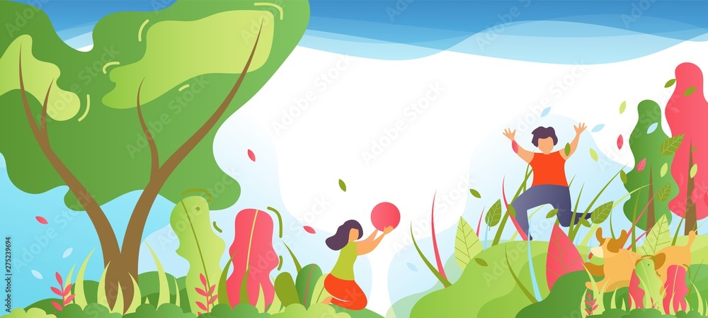 Children Having Fun in Park or Forest Cartoon Children Having Fun in Park or Forest Cartoon