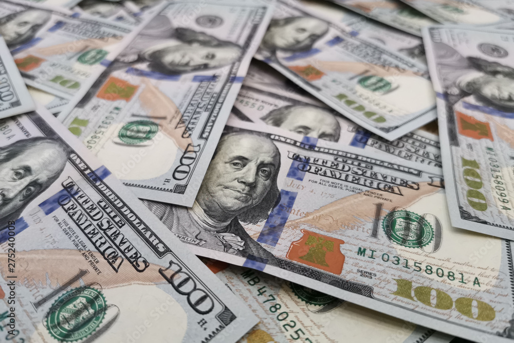 100 Dollars bill and portrait Benjamin Franklin on USA money banknote 100 Dollars bill and portrait Benjamin Franklin on USA money banknote