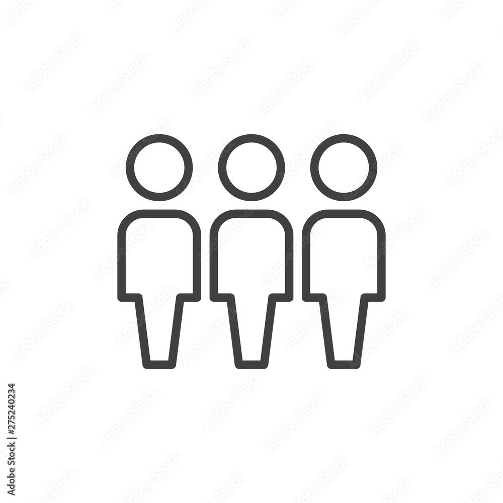 Three users line icon. Group of people linear style sign for mobile concept  and web design. Work Group Team outline vector icon. Persons Crowd symbol,  logo illustration. Vector graphics Stock Vector |