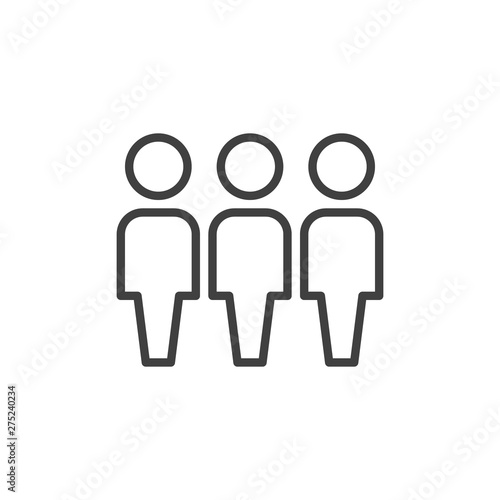 Three users line icon. Group of people linear style sign for mobile concept and web design. Work Group Team outline vector icon. Persons Crowd symbol, logo illustration. Vector graphics