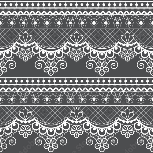 Wedding lace French or English seamless pattern set, white ornamental repetitive design with flowers - textile design