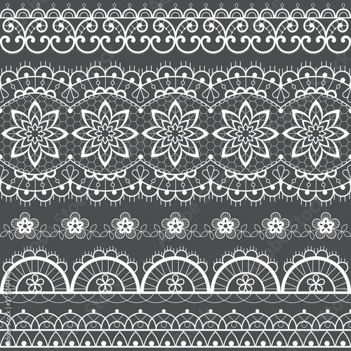 French or English lace seamless pattern set, white ornamental repetitive design with flowers - textile design