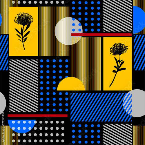 Colorful high contrast Geometry minimal seamless pattern simple shape and silhouette flowers and stripe modern vector pattern design for fashin ,fabric,web,wallpaper and all prints