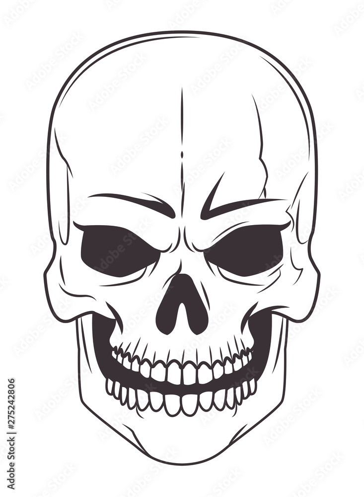 skull drawn in black and white icon