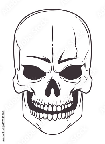 skull drawn in black and white icon