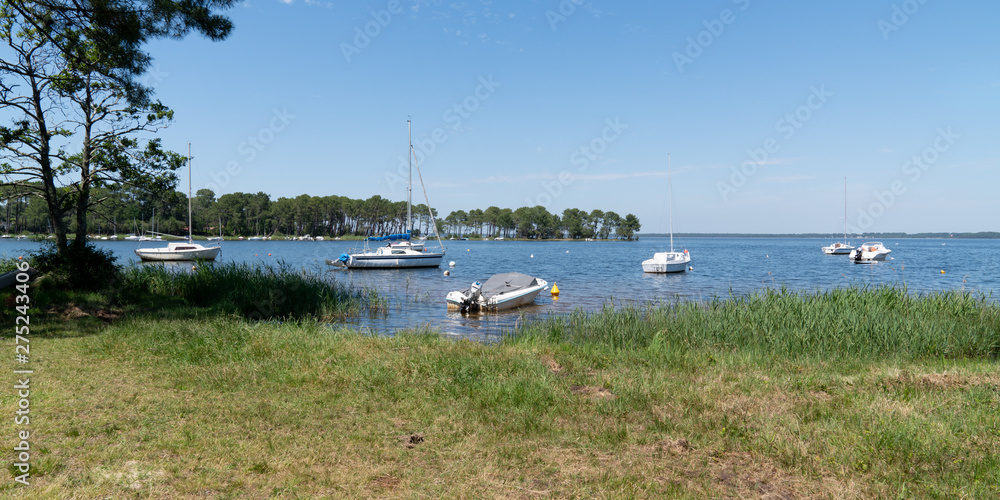 Lake with Boat in Lacanau in France southwest in web banner template