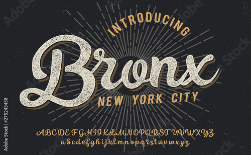 Bronx. New York City print. Hand made script font. Stylish badge for stickers or prints on clothes.