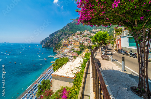 Landscape with Positano town at famous amalfi coast, Italy