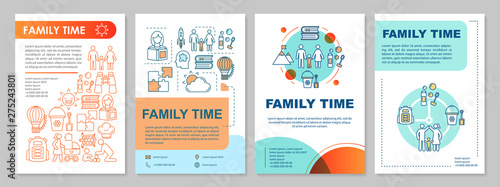 Family time brochure template layout. Walk in park. Flyer, booklet, leaflet print design with linear illustrations. Kids games. Vector page layouts for magazines, annual reports, advertising posters