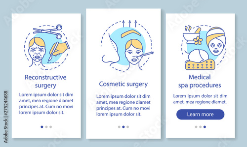 Cosmetic plastic surgery onboarding mobile app page screen with linear concepts