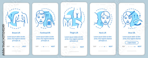 Surgical lift procedure onboarding mobile app page screen with linear concepts