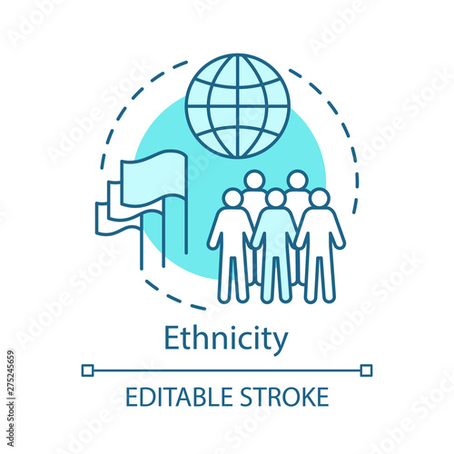 Ethnicity turquoise concept icon. Society, community idea thin line illustration. Unity in diversity. Vector isolated outline drawing. Racial, religious respect, democracy. Editable stroke