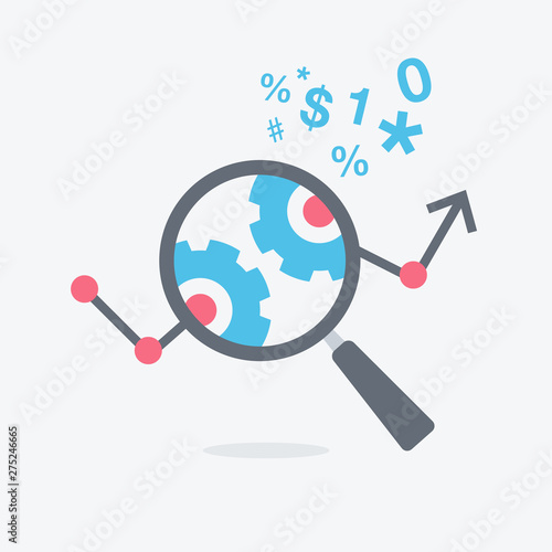 Data analysis and financial research simple flat symbol with magnifier and graph. Easy to use for your website or presentation.
