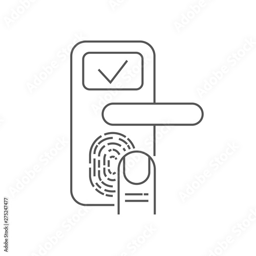 Smart door lock with finger scanner on white background. Editable Stroke. EPS 10