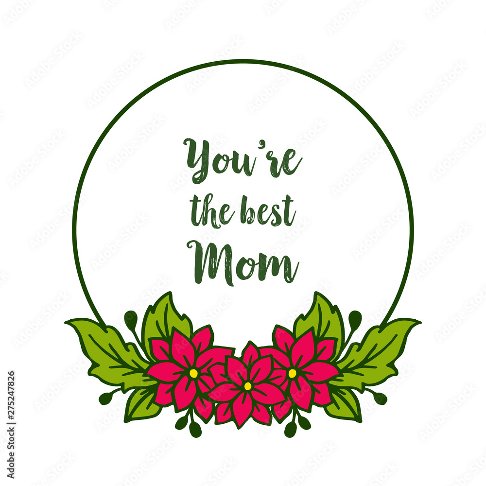 Vector illustration best mom for red wreath frames isolated on white backdrop