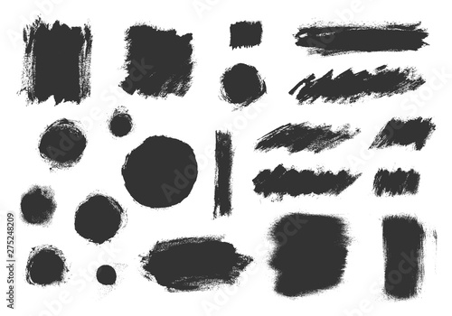 Vector grunge elements. Set of grungy hand drawn backgrounds, frames isolated on white. Chinese, Japanese, Korean ink brush strokes. Vector