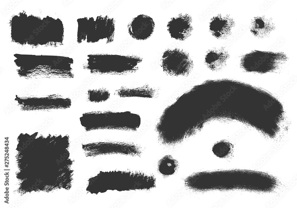 Vector grunge elements. Set of grungy hand drawn backgrounds, frames isolated on white. Chinese, Japanese, Korean ink brush strokes. Vector - obrazy, fototapety, plakaty 
