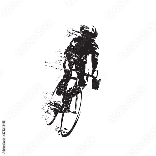 Cycling, road cyclist rides bike, front view isolated vector silhouette photo