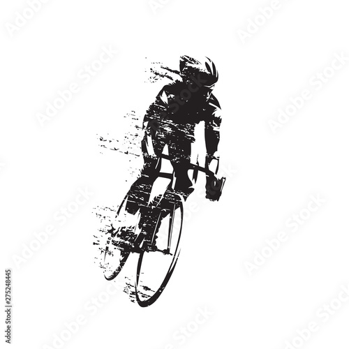 Cycling, road cyclist rides bike, front view isolated vector silhouette