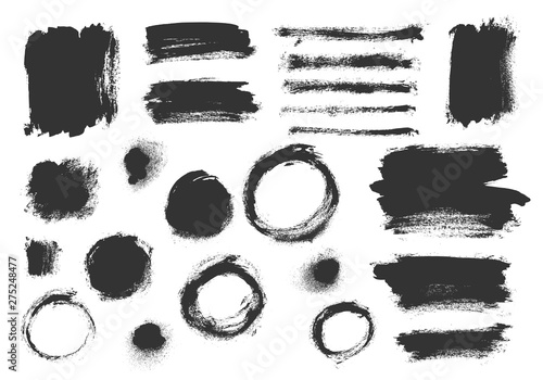 Vector grunge elements. Set of grungy hand drawn backgrounds, frames isolated on white. Chinese, Japanese, Korean ink brush strokes. Vector