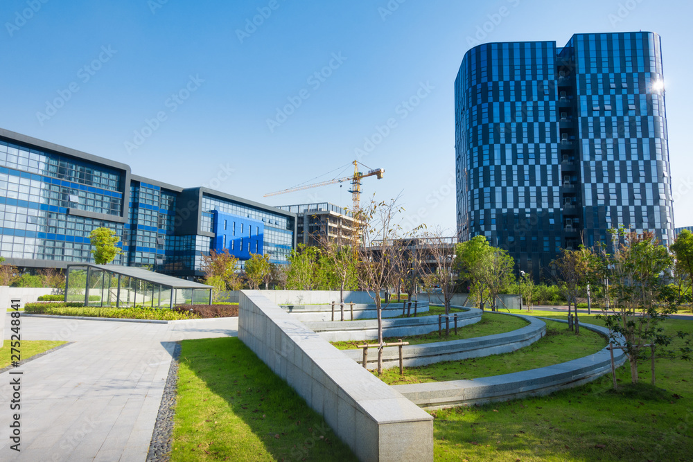 Fototapeta premium cityscape and skyline of Shenzhen from meadow in park