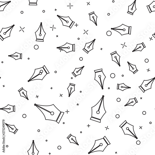 Black Fountain pen nib icon isolated seamless pattern on white background. Pen tool sign. Vector Illustration