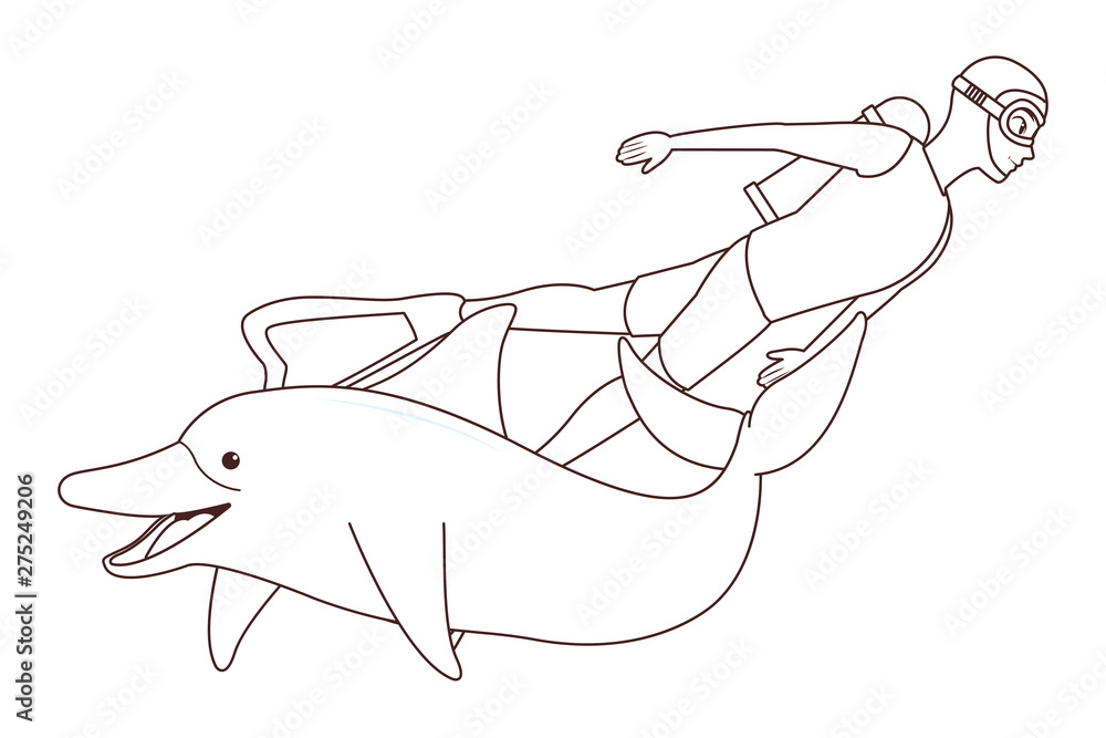 Obraz premium scuba diving avatar cartoon character in black and white