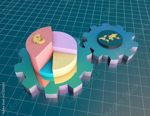 Financial stock market pie chart and currency symbol, economic improvement,world and euro photo