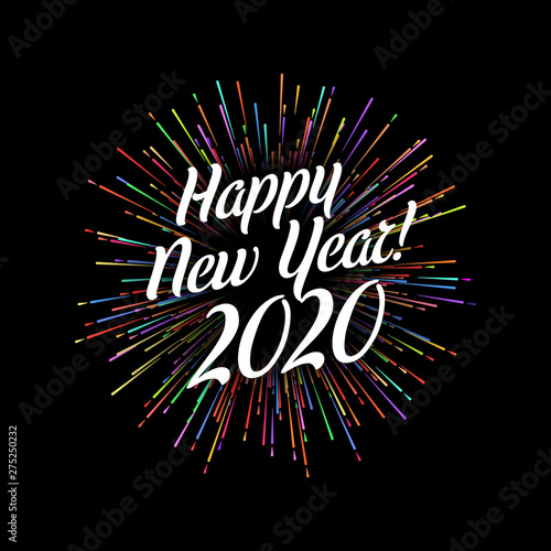 Happy 2020 New Year card with firework.