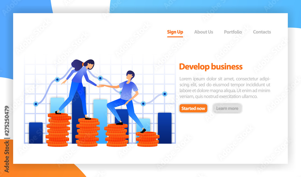 business solution innovative ideas, investment. Financial strategy diagram graph chart.  Teamwork in achieving profits, career growth. flat vector illustration for web, banner, landing page, mobile
