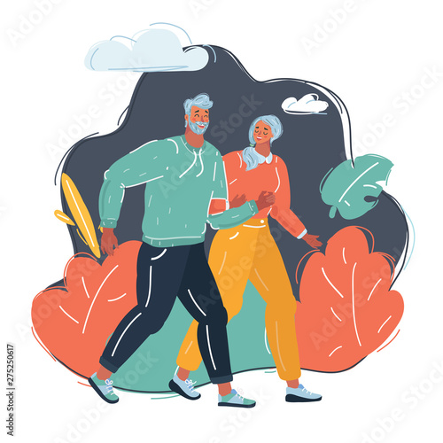 Man and woman walking along