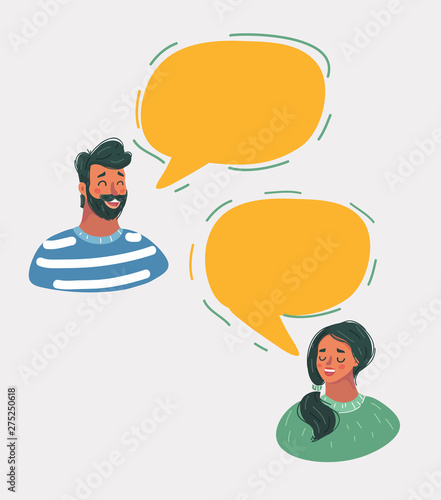 Man and woman chatting in speech bubbles.
