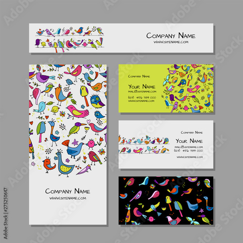 Business cards design, funny birds background