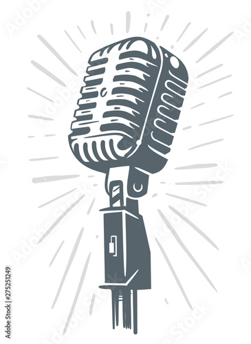 Retro Microphone Sketch on white background