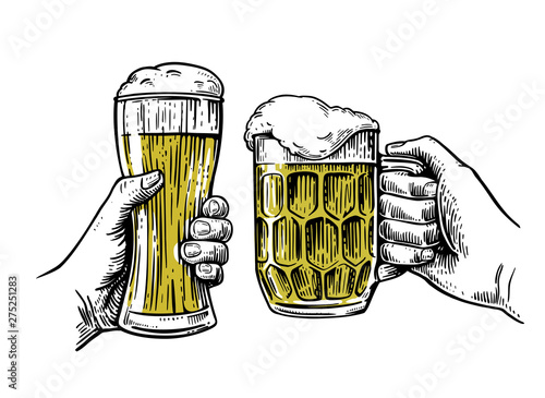 two glass beer mugs isolated on white