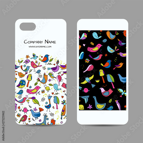Mobile phone cover design, funny birds background