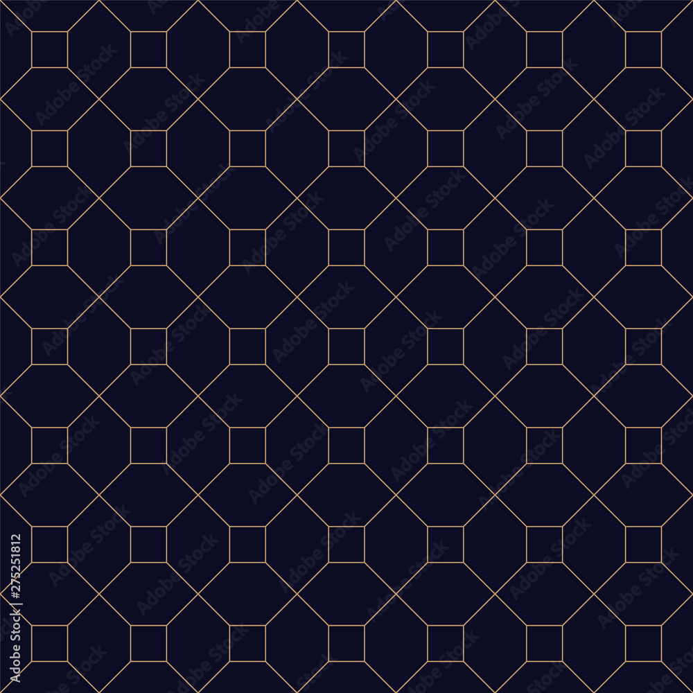 Fototapeta premium Stylish seamless blue geometric background. Grid repeatable golden pattern - elegant repetitive design.