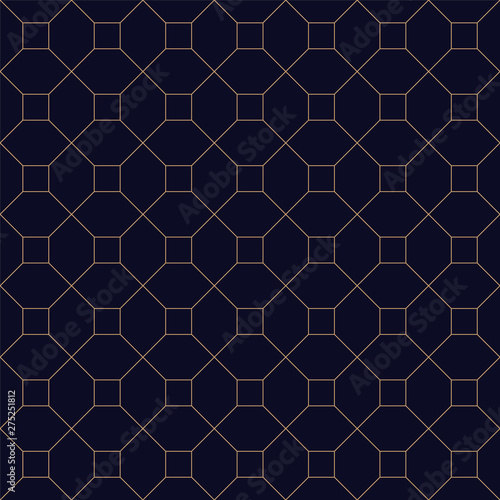 Stylish seamless blue geometric background. Grid repeatable golden pattern - elegant repetitive design.