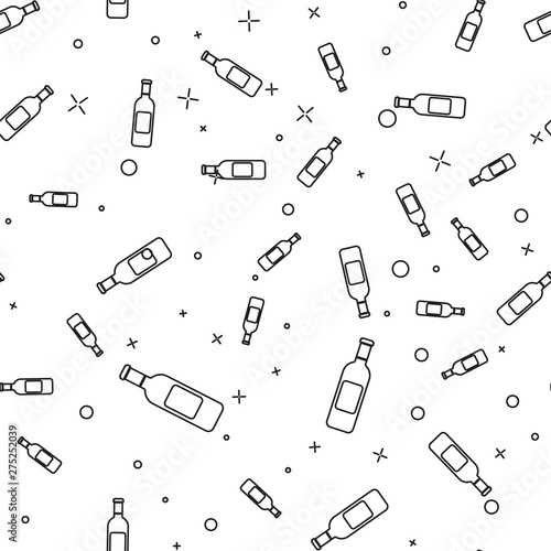 Black Bottle of wine icon isolated seamless pattern on white background. Vector Illustration