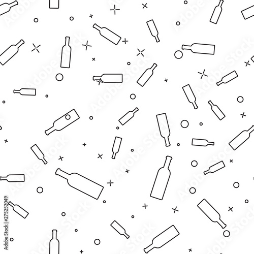 Black Bottle of wine icon isolated seamless pattern on white background. Vector Illustration