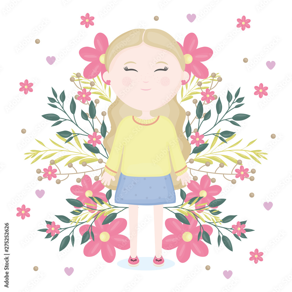 cute little girl with floral decoration character