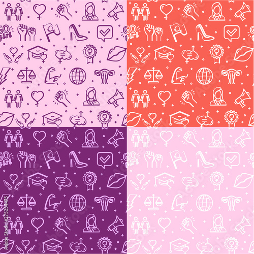 Feminism Signs Seamless Pattern Background Set. Vector