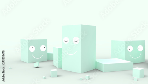 Rectangular shape  powers ideas and the power of the leader Concept Modern art and contemporary on Green paste Monotone Background Art - 3d rendering © guguart