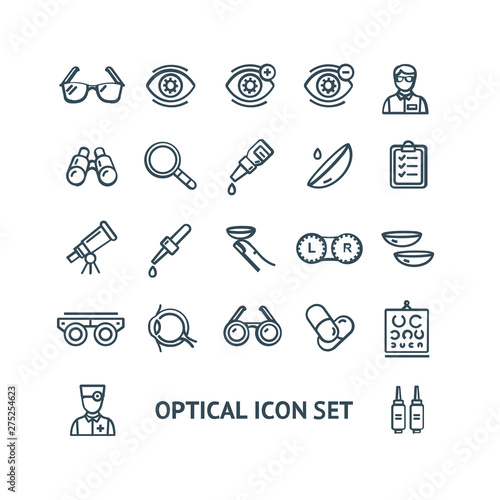 Optical Signs Black Thin Line Icon Set. Vector