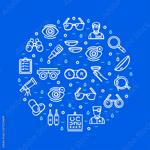 Optical Signs Round Design Template Thin Line Icon Concept. Vector