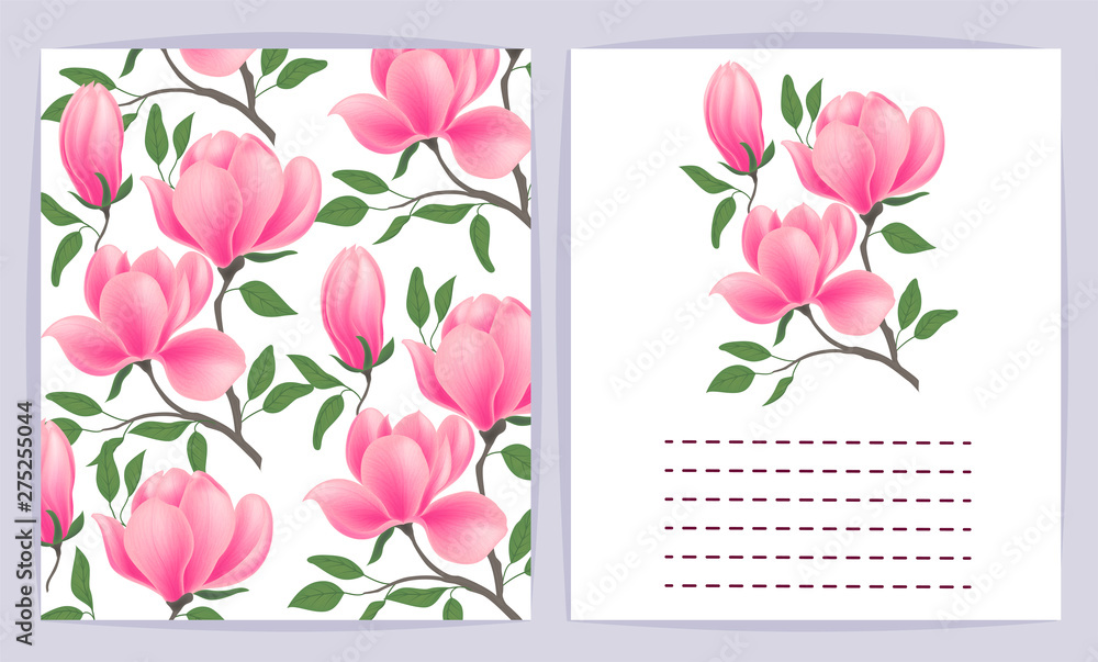 Beautiful background with Magnolia flowers and space for text. Vector illustration. EPS 10