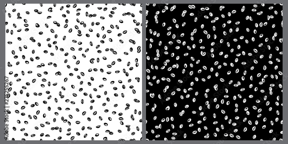 Coffee beans patterns kit. White and black backgrounds, drawn vintage backdrops, menu, restaurant textures Coffee beans patterns kit. White and black backgrounds, drawn vintage backdrops, menu, restaurant textures